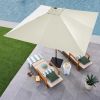 9ft Deep Square Solar Powered LED Lighted Patio Umbrella w/Faux Wood Texture, UV-Resistant Fabric, Hand Crank