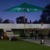 9ft Deep Square Solar Powered LED Lighted Patio Umbrella w/Faux Wood Texture, UV-Resistant Fabric, Hand Crank