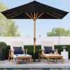 9ft Deep Square Solar Powered LED Lighted Patio Umbrella w/Faux Wood Texture, UV-Resistant Fabric, Hand Crank