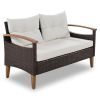 GO 4-Piece Garden Furniture, Patio Seating Set, PE Rattan Outdoor Sofa Set, Wood Table and Legs, Brown and Beige