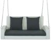 GO 2-Person Wicker Hanging Porch Swing with Chains, Cushion, Pillow, Rattan Swing Bench for Garden, Backyard, Pond. (White Wicker, Gray Cushion)