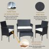 4 PC Rattan Patio Furniture Set Outdoor Patio Cushioned Seat Wicker Sofa (Beige Cushion)