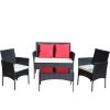 4 PC Rattan Patio Furniture Set Outdoor Patio Cushioned Seat Wicker Sofa (Beige Cushion)