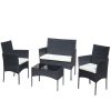 4 PC Rattan Patio Furniture Set Outdoor Patio Cushioned Seat Wicker Sofa (Beige Cushion)