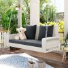 2-Person Wicker Hanging Porch Swing with Chains; Cushion; Pillow; Rattan Swing Bench for Garden; Backyard; Pond