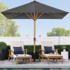 9ft Deep Square Solar Powered LED Lighted Patio Umbrella w/Faux Wood Texture, UV-Resistant Fabric, Hand Crank