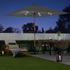 9ft Deep Square Solar Powered LED Lighted Patio Umbrella w/Faux Wood Texture, UV-Resistant Fabric, Hand Crank