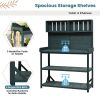 65" Large Wooden Farmhouse Rustic Outdoor Potting Bench Table; Patio Workstation; Garden Potting Bench with 4 Storage Shelves and Side Hook