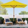 9ft Deep Square Solar Powered LED Lighted Patio Umbrella w/Faux Wood Texture, UV-Resistant Fabric, Hand Crank