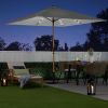 9ft Deep Square Solar Powered LED Lighted Patio Umbrella w/Faux Wood Texture, UV-Resistant Fabric, Hand Crank