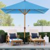9ft Deep Square Solar Powered LED Lighted Patio Umbrella w/Faux Wood Texture, UV-Resistant Fabric, Hand Crank