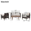 GO 4-Piece Garden Furniture, Patio Seating Set, PE Rattan Outdoor Sofa Set, Wood Table and Legs, Brown and Beige
