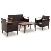 GO 4-Piece Garden Furniture, Patio Seating Set, PE Rattan Outdoor Sofa Set, Wood Table and Legs, Brown and Beige